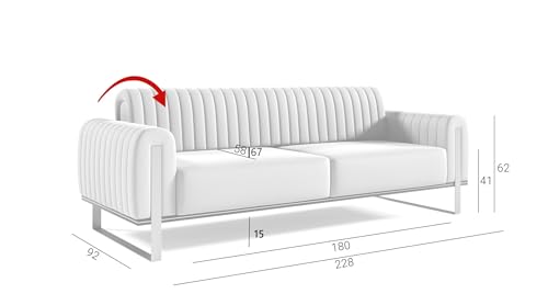 Fun Möbel Sofa Designersofa Valerie 3-Sitzer in Stoff Elisa Velvet (Beige) – Bild 3