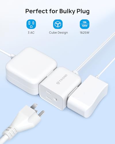 Image of TROND Indoor 2 Prong to 3 Prong Extension Cord - Polarized Flat Plug 3 Outlet Extension 15ft, 16 Gauge Cable, 1625W for Non-Ground Socket in Old House School Home Office Kitchen Dorm Room, White