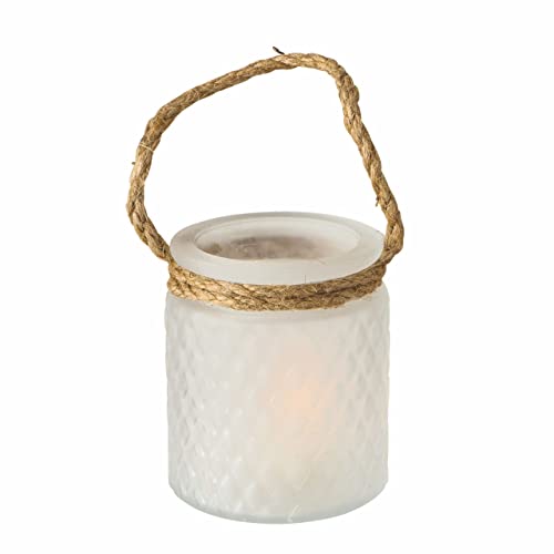 Milchglas Windlicht 9 cm - 5er Set - Kerzenglas mit Kordel zum Hängen - Glas Teelicht Kerzen Halter Tisch Deko Balkon Garten Wohnzimmer
