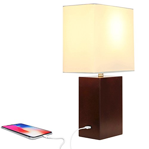 Brightech Mode LED USB Side Table & Desk Lamp – Modern Lamp for Bedroom, Living Room or Office with Ambient Lighting, Unique Lampshade & Useful USB Port Perfect Bedside Nightstand Light- Havana Brown
