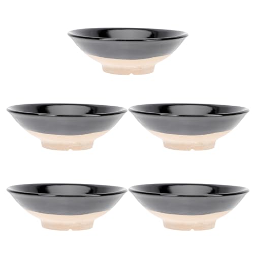 NOLITOY 5 Cuencos de Cotta Vintage Negros Tazones de Cerámica Rústica de 3 Onzas Recipientes para Condimentos y Salsas Aptos para Cocina y Restaurante Juego de 5 Piezas