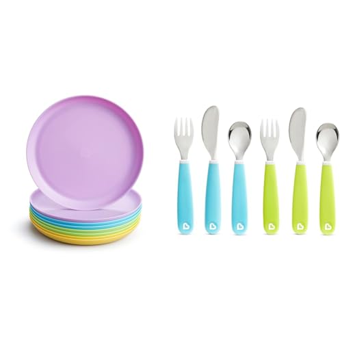 Image of Munchkin® Multi™ Baby and Toddler Plates, 8 Pack & Splash™ Toddler Fork, Knife and Spoon Utensil Set, 6 Pack, Blue/Green