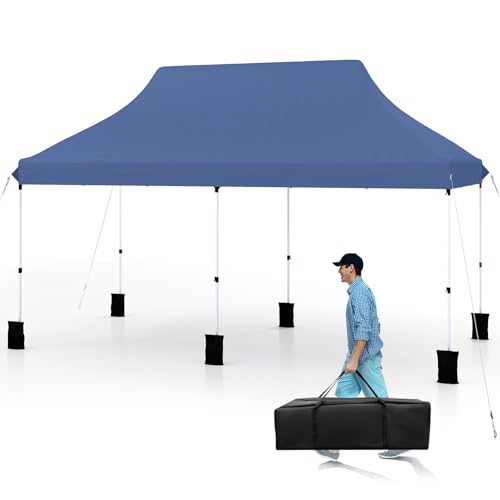 COSTWAY Cenador plegable de 3 x 6 m, impermeable, estable, resistente al invierno, protección UV 50+, altura ajustable, carpa de jardín con bolsa de transporte, para jardín, boda, fiesta, color azul