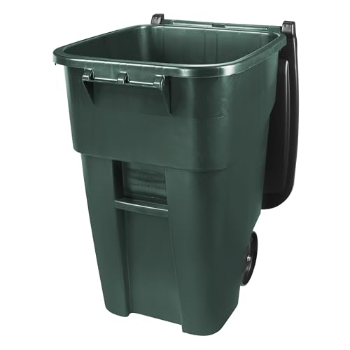 Image of Rubbermaid Commercial Products BRUTE Rollout Heavy-Duty Wheeled Trash /Garbage Can, 50-Gallon, Dark Green, for Restaurants /Hospitals /Offices /Warehouses /Garage