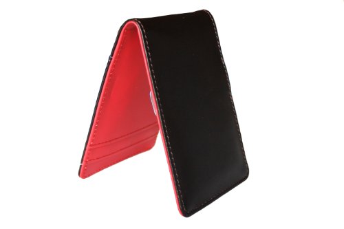 New Red Slim Simple Style Metal Money Clip Leather Wallet ID Credit Card Holder Purse2