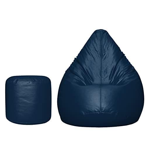 Image of Bean Bag Cover 4XL Without Beans with Footrest and Cushion Lounge Chair Luxury Bean Bag Cover with Footrest Without Beans 4XL (Navy Blue New)