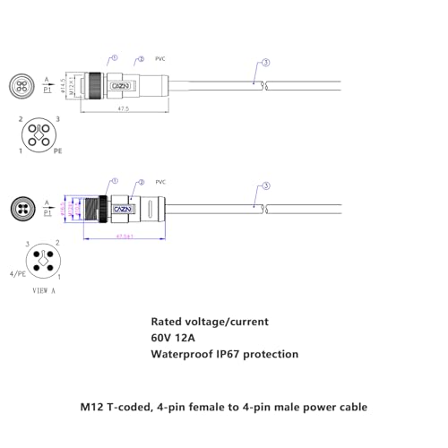 Cable M12 T-Code de 4 pines para distribución eléctrica 6