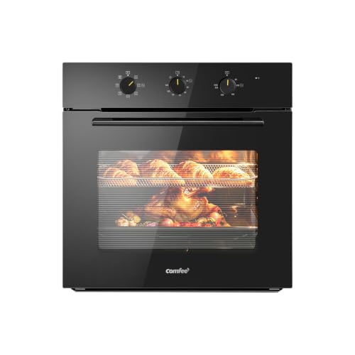 COMFEE 60L 60cm Wide Single Electric Built-in Fan Oven 8 Function with Air Fry Multiphase Cooking and Easy Cleaning Removable Door Color Black - CBO60M80M1-BK