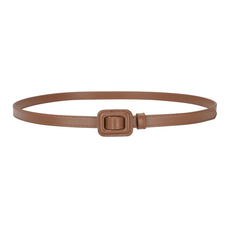 Women's Narrow Cowhide Belt Simple For Trouser Jeans Dress Camel black Leather Thin Waist Belt