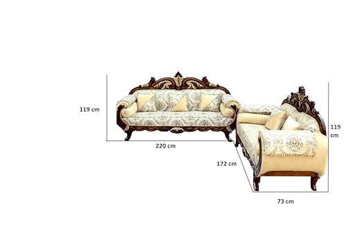 Image of Wooden 7 Seater Sofa Set, Solid Sheesham Wood Sofa 3+2+2 with Polish Finish, Traditional Design Furniture for Living Room, Home, Bedroom, Hall