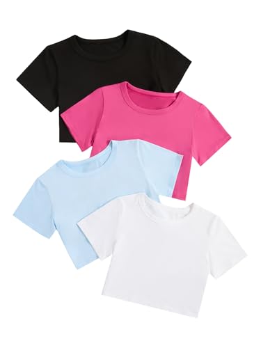 Image of SOLY HUX Girl's 4 Piece Short Sleeve Round Neck Tee T Shirts Summer Crop Tops
