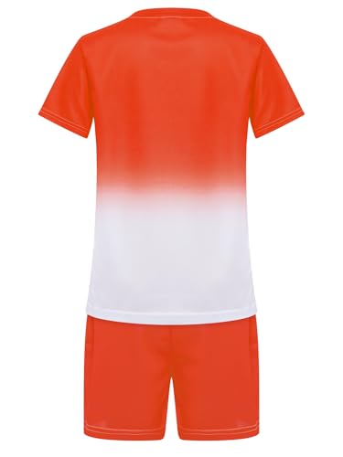 Linjinx Kids Boys Gradient Sports Jersey Football Basketball Athletic Tracksuit Short Sleeve T-Shirt and Shorts Set Orange 7-8 Years4