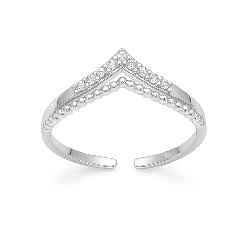 LeCalla 925 Sterling Silver Chevron Toe Ring with Cubic Zirconia for Women | Classic CZ Double V-Shaped Adjustable Toe Band | Minimalistic Beach Foot Jewelry Set