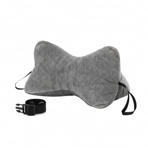 AceOrbit Dog Bone Shaped Travel Neck Pillow with Washable Removable Cover Have Loops on Either End for Car Bus Truck Driving Comfort Head Rest Support Neck Cervical Chiropractic Pillow (Gray)
