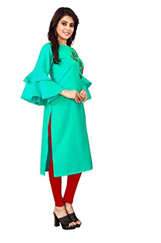 Image of OM SAI LATEST CREATION Slub-Rayon 3 /4 Sleeve Printed A-Line Kurti for Women
