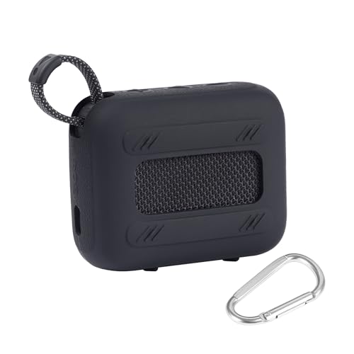 co2CREA Silicone Cover Replacement for JBL GO4 Waterproof Ultra Portable Bluetooth Speaker (Black Case)