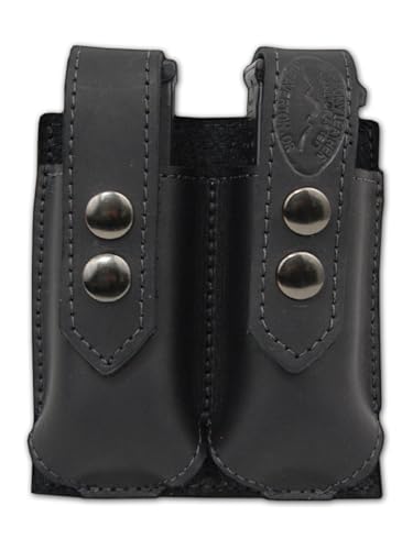 Barsony New Black Leather Double Magazine Pouch for Compact 9mm 40 45 Pistols (KAHR CT 9 40 45 4in)