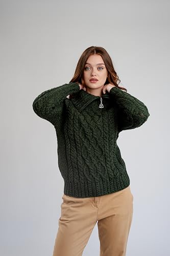 SAOL 100% Merino Wool Aran Fisherman Celtic Half Zipper Neck Sweater for Ladies4