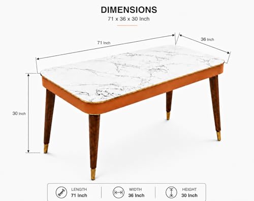 Image of WOODEN SPACE 6-Seater Wooden Dining Table Set | Nano Composite Marble Top | Solid Wood Base | Modern Dining Room Furniture with 6 Chairs (Mustard Frontline)