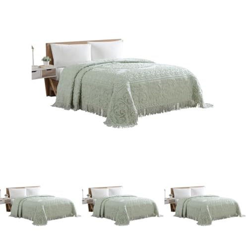 Image of Beatrice Home Fashions Medallion Cotton Chenille Bedspread, Sage, Queen (Pack of 4)