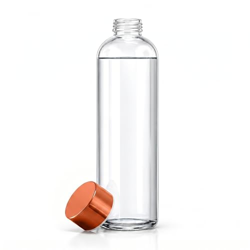 Image of Rioware Glass Water Bottle 1 Litre | Airtight lid | Leak Proof | Silicon Cap | Fridge Water Bottles for Home, Office & Gym (1 Ltr- Pack Of 1, Gold)