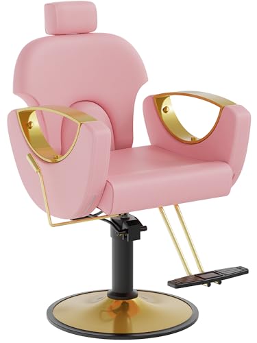 LOUVIXA Barber Chair for Hair Stylist, Height Adjustable Hydraulic Hair Reclining Salon Chair, 360 Degrees Rotation, Multi-Function Shampoo Chair for Salon Barbershop (Modern Pink)