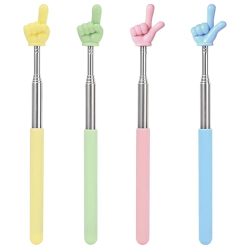 TRKETK 4 Piezas Telescópica Profesores Puntero, Mini Puntero Retráctil Puntero Extensible de Mano Punteros Presentaciones de Acero Inoxidable Puntero de Dedo Extensible (Amarillo, Verde, Rosa y Azul)