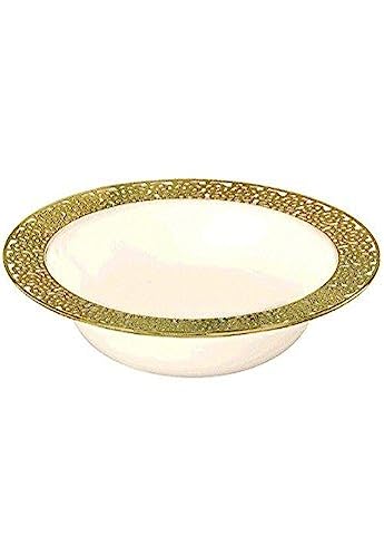 Vaisselle de fête anti-casse plastique crème dentelle or 10 pcs