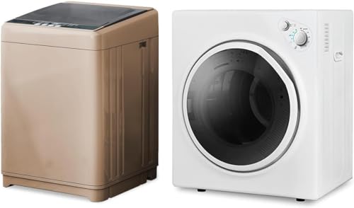 Washer and Dryer Combo Set,Full-Automatic 17.6LBS Washing Machine with 10 Washing Programs & 13.2LBS Portable Laundry Dryer with 4 Automatic Drying Mode (Brown)
