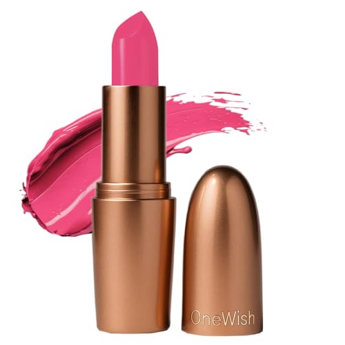 Image of One Wish Creamy Matte Lipstick Long Lasting for Women - Hot Pink Era Shade 01 | Full Coverage | Creamy Formula | Vitamin E, Almond Oil & Shea Butter for Moisturising Lip | 8 Hrs Lasting | Smooth Finish | 3.8 gm