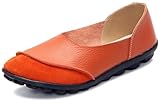 Fangsto Women's Cowhide Leather Loafers Flats Moccasins Slip-On US Size 7.5 Orange