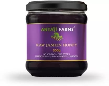 Image of ANTAJI FARMS Raw Jamun Honey Pure and Natural, Unprocessed & Unpasteurized Healthy Honey | Harvested from Wild Honey Bee Hive Honey Reusable Airtight Jar (500gm)