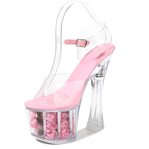 Chaussures de soirée pour danse pôle et sandales roses à talons hauts