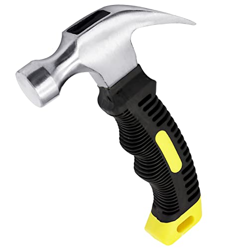 Hioph Mini Claw Hammer, Soft Rubber Grip Handle Small Stubby Hammer, 10 OZ Tack Hammer Nails Tool