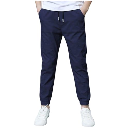 Boys Linen Pants Summer Chino Pants Drawstring Trousers Lightweight Athletic Pant Casual Pant School Uniform