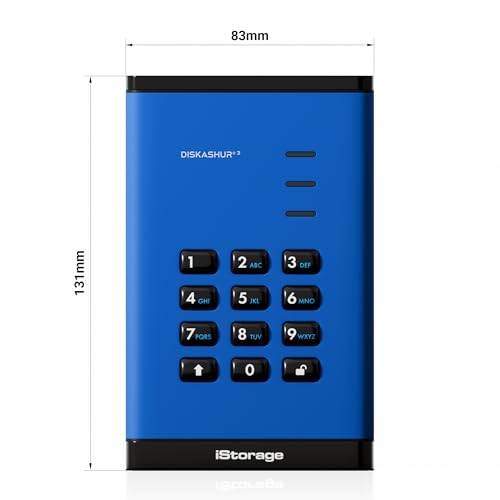 Disque dur portable iStorage DiskAshur3 2 To Bleu à cryptage matériel