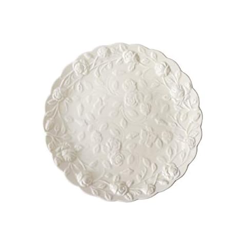 CheeseandU Vintage Embossed Lace Ceramic Plate Floral Ceramic Plate Tableware Dish for Wedding Party Restaurant Dinner Dessert Tray Dishwasher & Microwave Safe 8inch 10inch White (Round-8inch) Cover