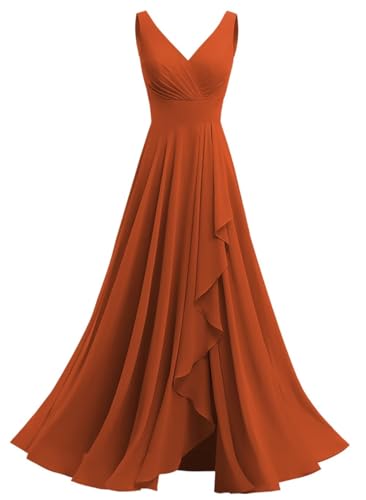 SYYS Double V Neck Bridesmaid Dress Long 2024 Flowy Chiffon Wedding Guest Dresses with Pockets SYYS411