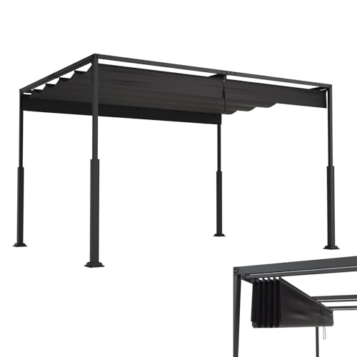 LZQ Pergola tonnelle 3 x 4 m avec cadre en acier robuste et toit polyester revêtu PA réglable, protection solaire anti-intempéries pour jardin et terrasse...