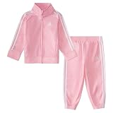 adidas Baby Girl's Zip Front Classic Tricot Jacket and Joggers Set, Light Pink, 12M