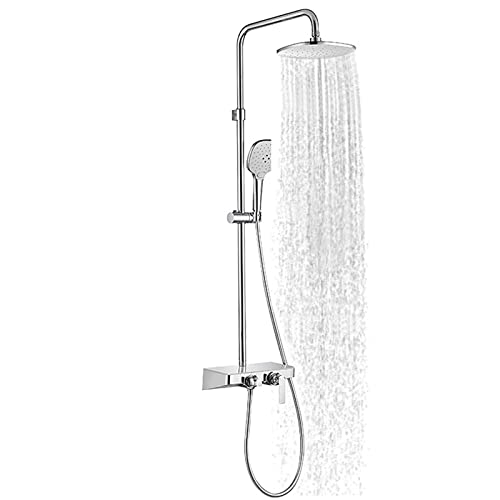 Ducha cromada con caño de bañera, Juego de Grifo de Ducha de Pared para baño, Cabezal de Ducha Tipo Lluvia de 10 Pulgadas, Grifo Mezclador de Ducha Monomando, rociador de Mano de 3 Posiciones