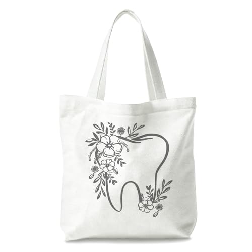 CFFJLHN Dental Assistant Tote Bags Preppy Canvas Tote Bag for Dentist Reusable Bags Foldable Dentist Appreciation Gifts