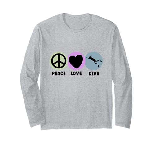 Peace Love Dive Scuba Diving Icons Heart Diver Symbols Long Sleeve T-Shirt