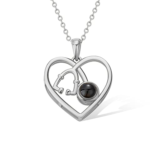 Roseinside Personalized Heart Stethoscope Projection Necklace, 925 Sterling Silver Personalized Nurse Necklace, Medical Jewelry for Doctor Nurse Medical Student RN Nurse