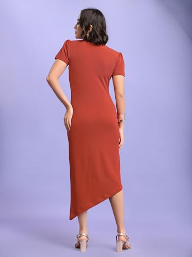 Image of PURVAJA Women's Bodycon Midi Short Sleeve High Neck Solid Dress