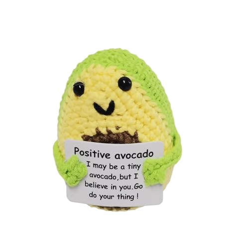 Pepinillo de Apoyo Emocional Hecho a Mano Aguacate,Biluer Pickle de Apoyo Emocional Ganchillo de Apoyo Emocional Bonita Decoración de Ganchillo con Tarjeta Positiva Bonitos Adornos de Navidad