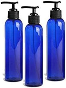 Empty Lotion Dispensing Bottles, Cobalt Blue PET Plastic 8 Oz w/Black Lotion Pump (BPA Free) Cosmo Great for Sanitizer - (Set of 3) 240ml Empty Cosmetic Containers