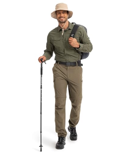 Hiauspor Wanderhose-Herren-Zip-Off-Outdoorhose-Sommer-Leicht-Trekkinghose-Atmungsaktiv-Schnell-Trockend-Funktionshose-Softshellhose-mit-5-Tiefe-Taschen (M, Khaki)