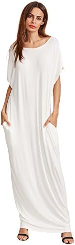 Verdusa Women's Short Sleeve Casual Loose Long Maxi Dress with Pockets Cream White XL