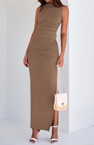 BTFBM Summer Two Piece Skirt Set for Women 2025 Dressy Lightweight Sleeveless Knit Top Going Out Split Maxi Skirt Set